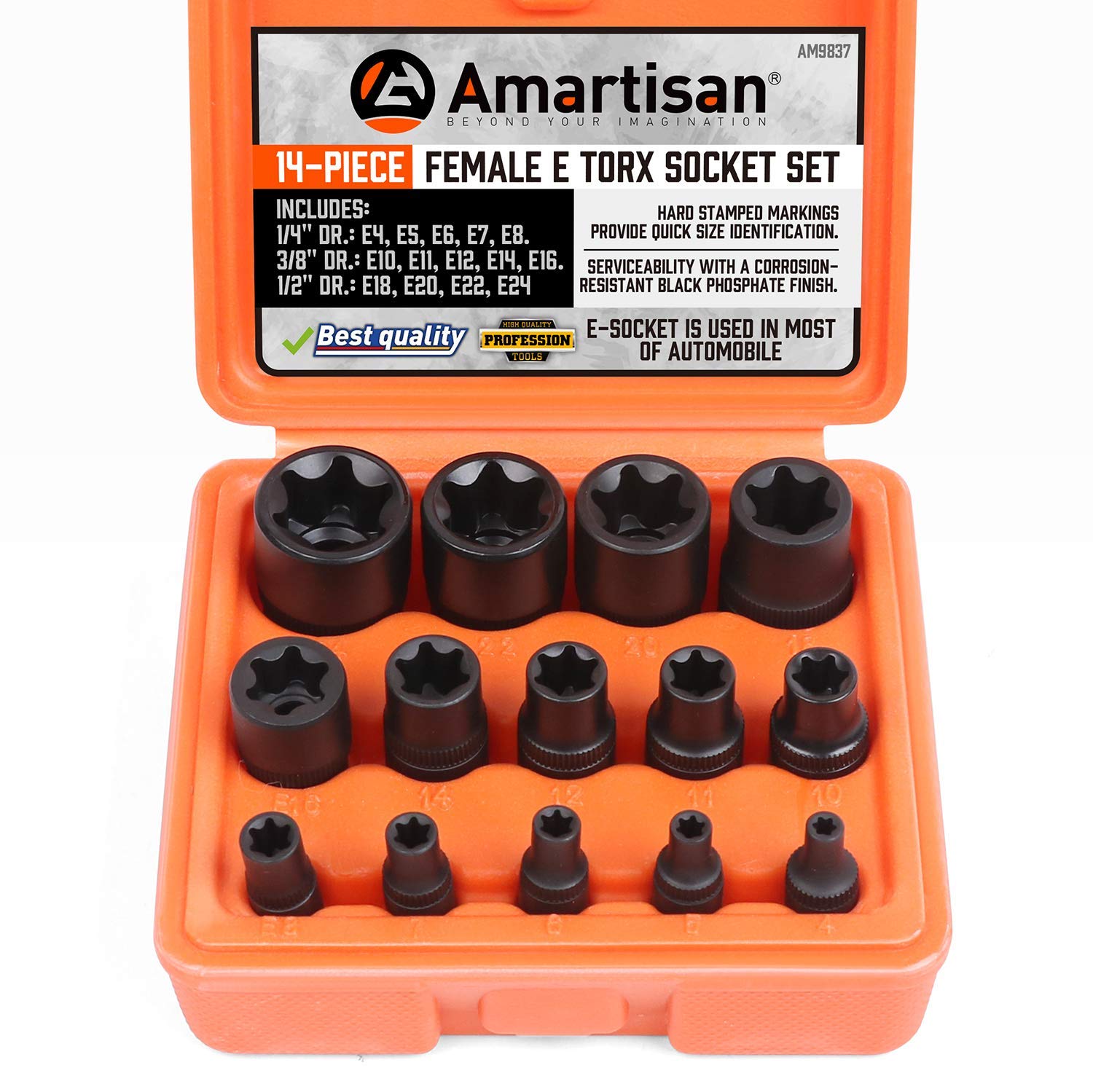 14 Pc Female Etorx Star Socket Set/rail 1/4